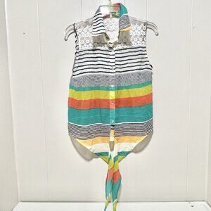 Oh My Julian Sheer Sleeveless Shirt Lace Stripe Colorblock Size Large